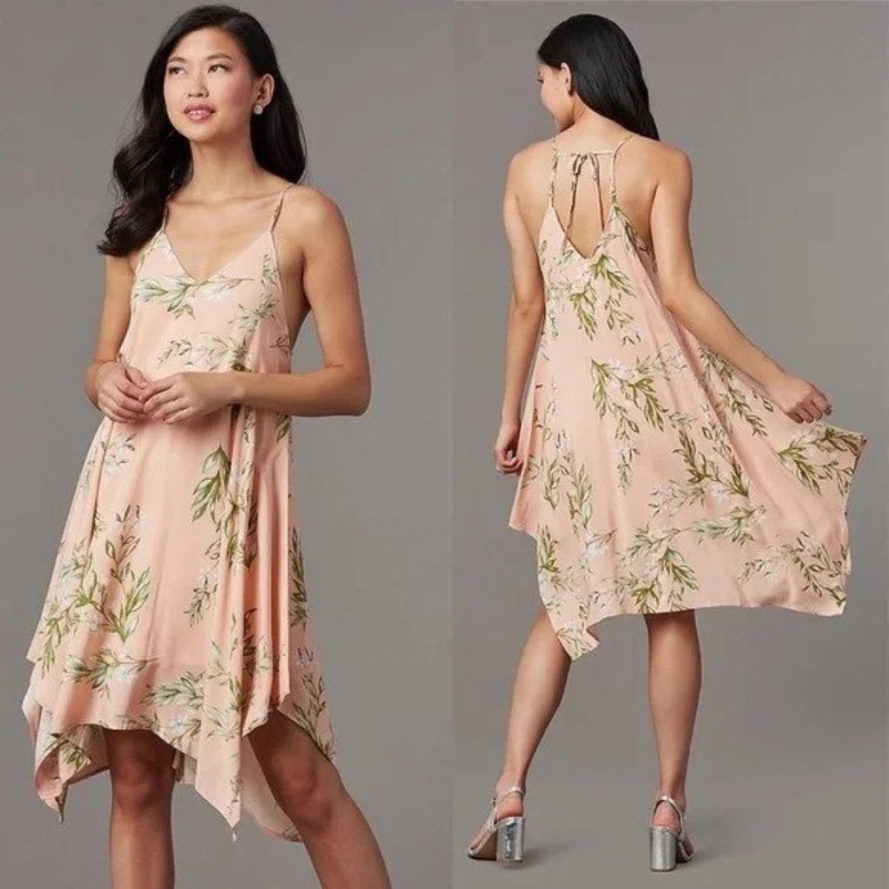 Loveriche - peach floral handkerchief shift dress P3081